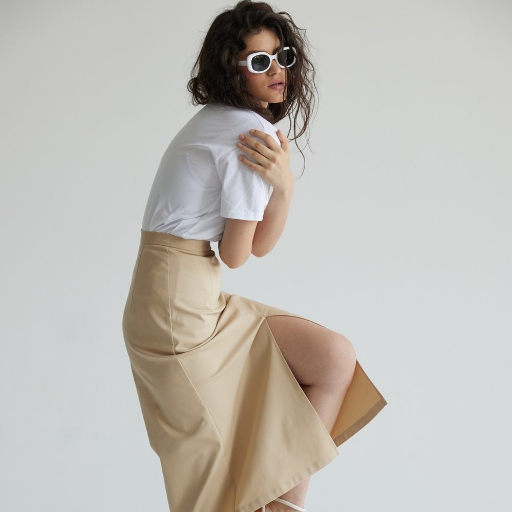 Beige A-line Skirt with Front Slit. Made in Ukraine ✌️